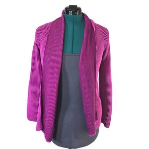 Lands' End Drifter Cardigan Sweater XS/P 2-4 Purple‎ Cotton Knit Open Front